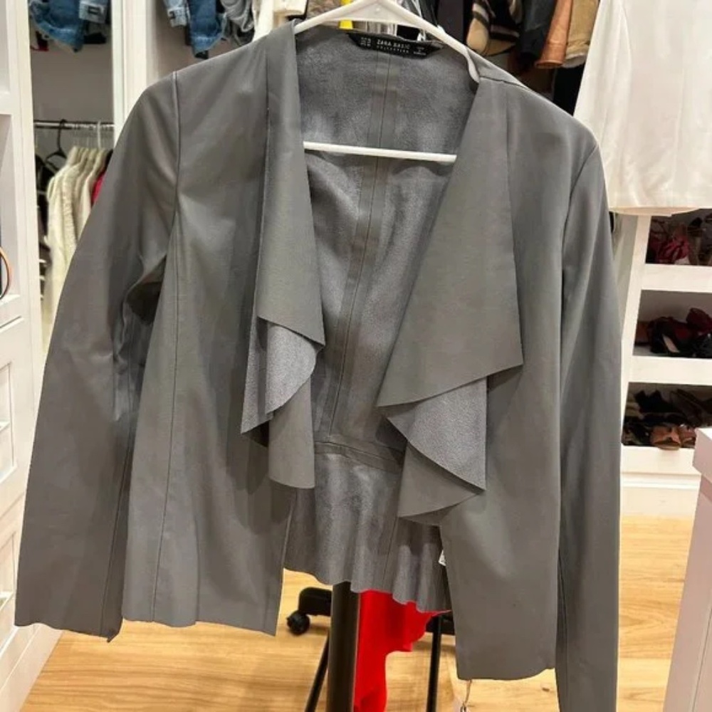 Gray faux leather crop jacket!